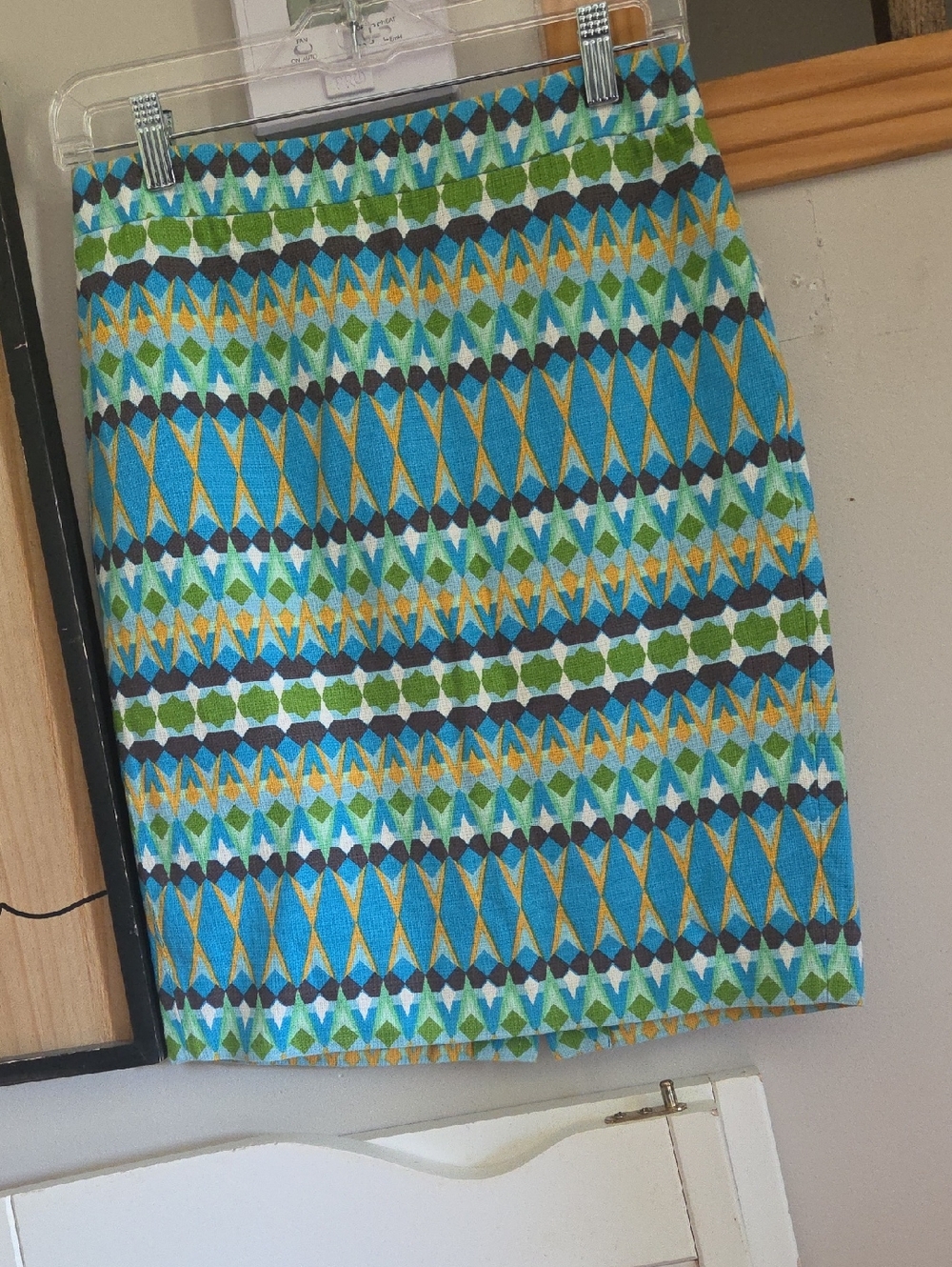 J. Crew Blue, Green & Yellow Geometric Pencil Skirt Sz 0